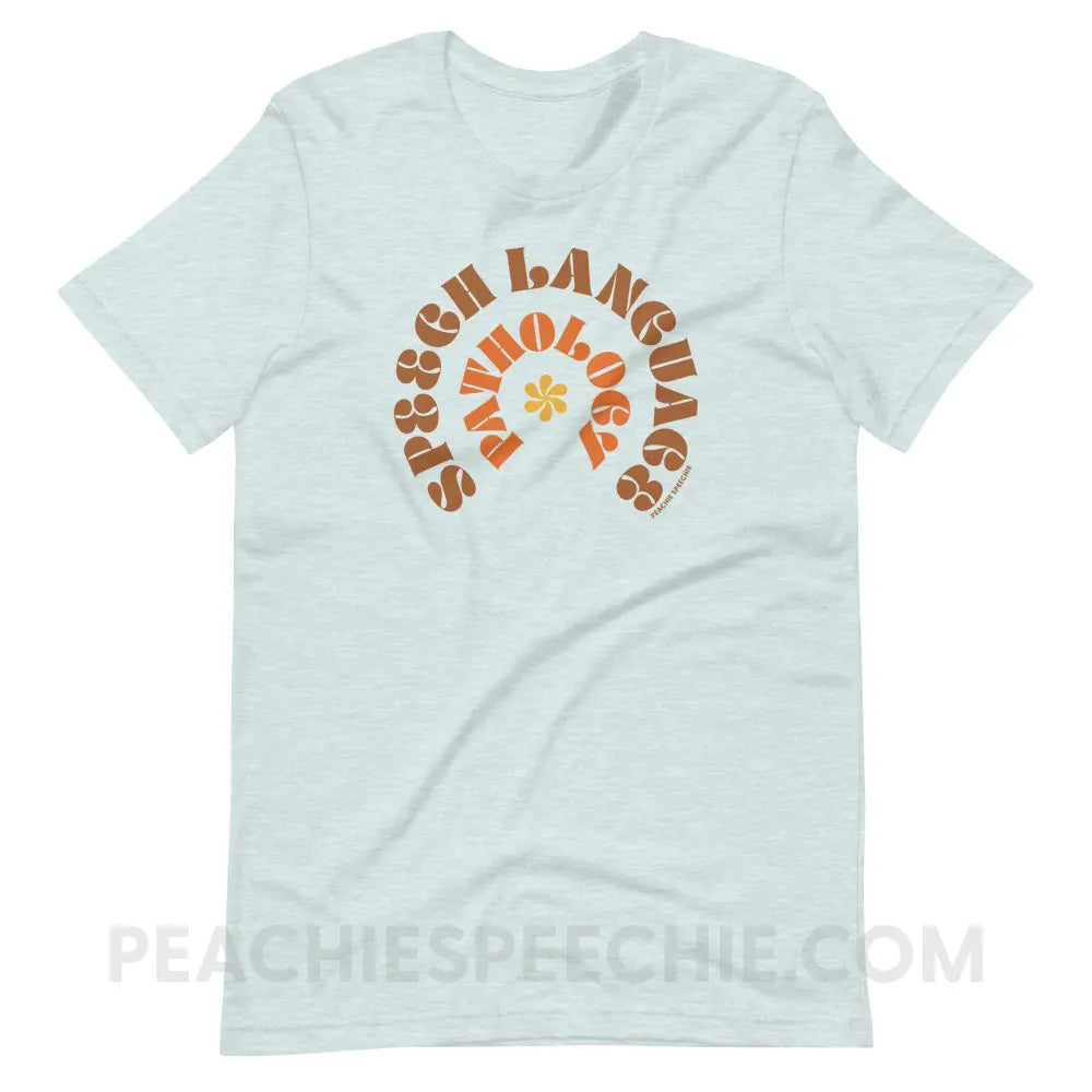 Speech Language Pathology Retro Flower Premium Soft Tee - Heather Prism Ice Blue / S - T-Shirt peachiespeechie.com