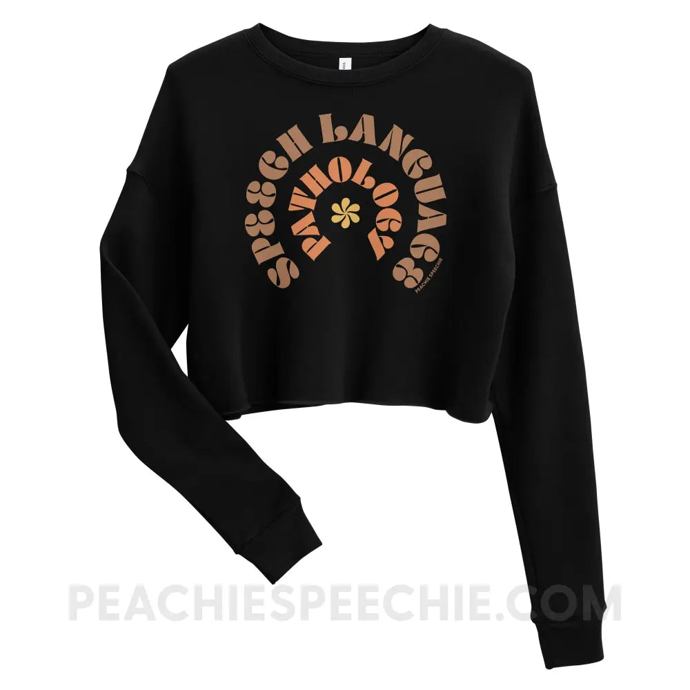 Speech Language Pathology Retro Flower Soft Crop Sweatshirt - Black / S - peachiespeechie.com
