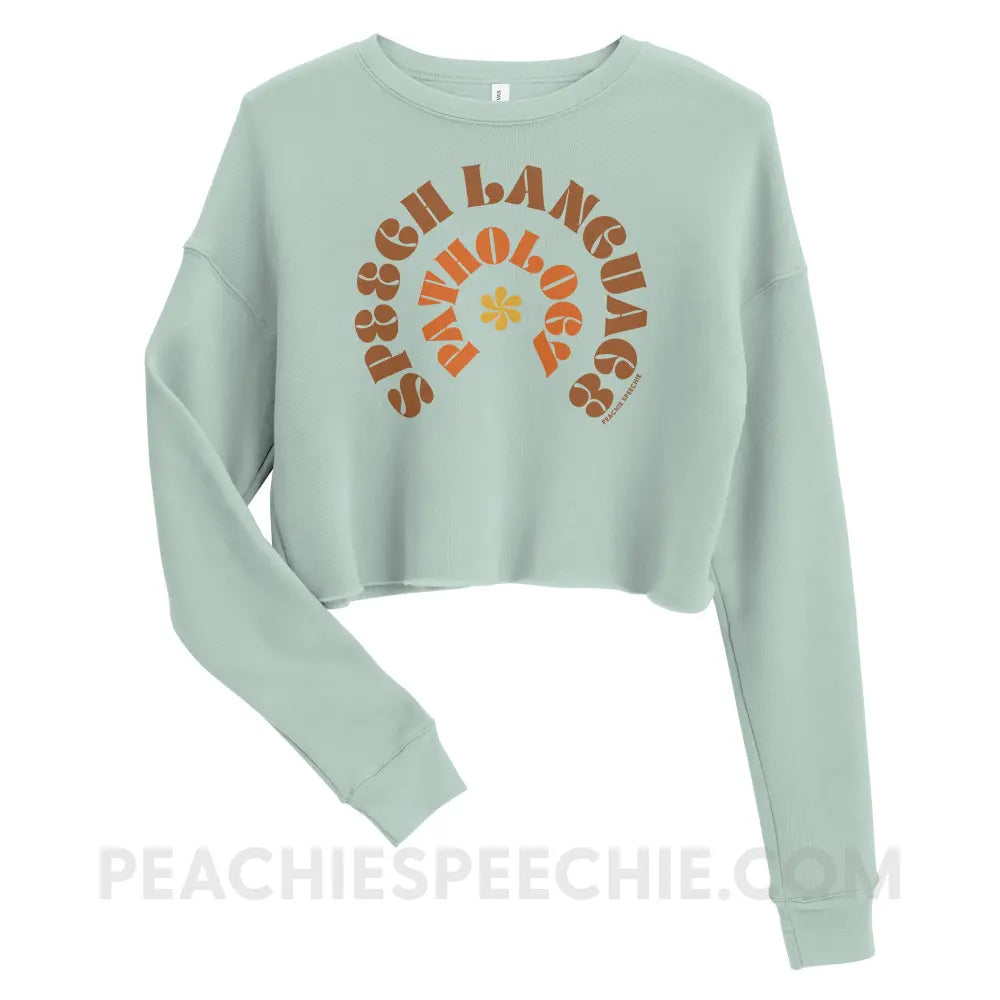 Speech Language Pathology Retro Flower Soft Crop Sweatshirt - Dusty Blue / S - peachiespeechie.com