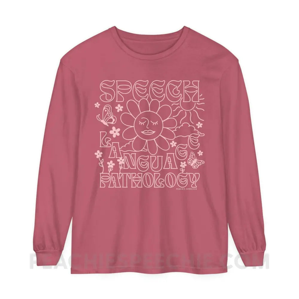 Speech Language Pathology Summer Comfort Colors Long Sleeve - Crimson / S - Long-sleeve peachiespeechie.com