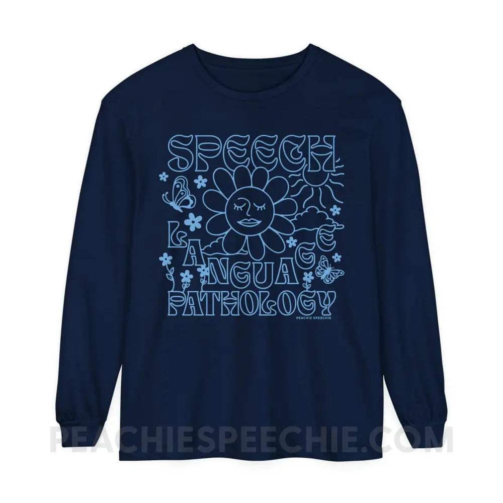 Speech Language Pathology Summer Comfort Colors Long Sleeve - True Navy / S - Long-sleeve peachiespeechie.com