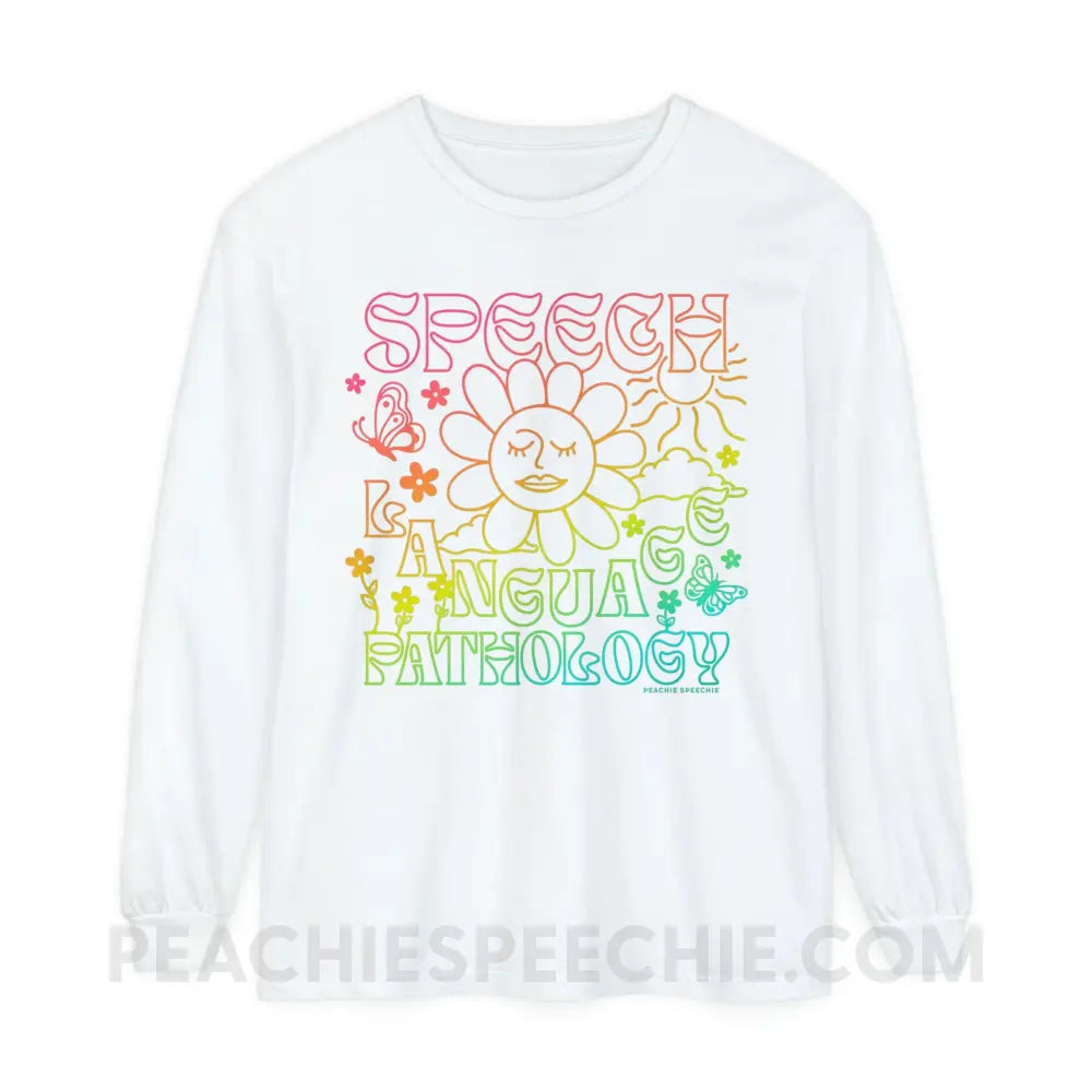 Speech Language Pathology Summer Comfort Colors Long Sleeve - White / S - Long-sleeve peachiespeechie.com