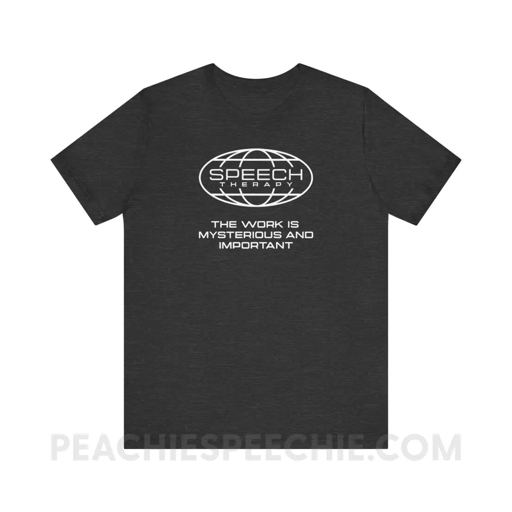 Speech Is Mysterious And Important Premium Soft Tee - Dark Grey Heather / XS - T-Shirt peachiespeechie.com