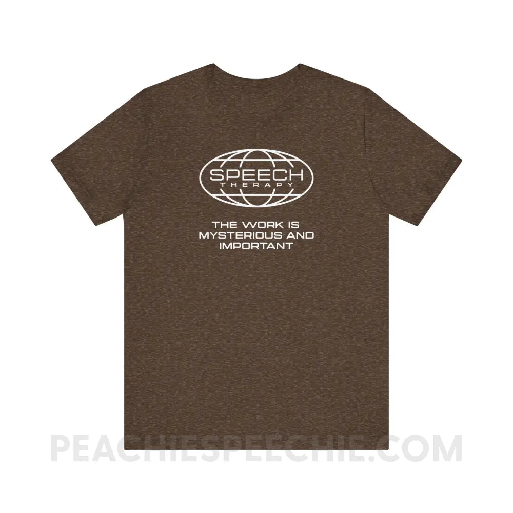 Speech Is Mysterious And Important Premium Soft Tee - Heather Brown / XS - T-Shirt peachiespeechie.com