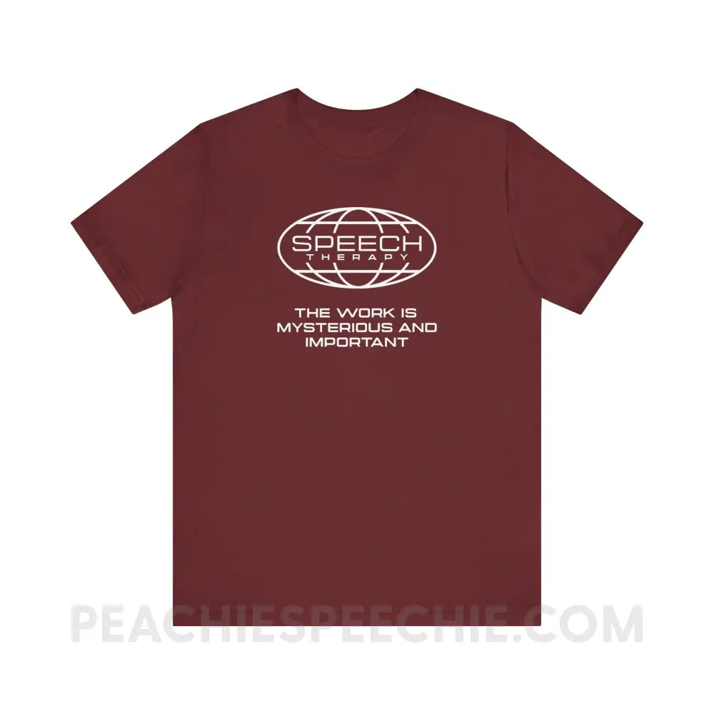 Speech Is Mysterious And Important Premium Soft Tee - Heather Cardinal / XS - T-Shirt peachiespeechie.com