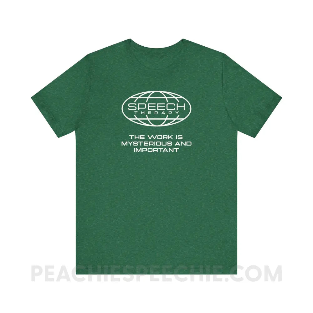 Speech Is Mysterious And Important Premium Soft Tee - Heather Grass Green / XS - T-Shirt peachiespeechie.com