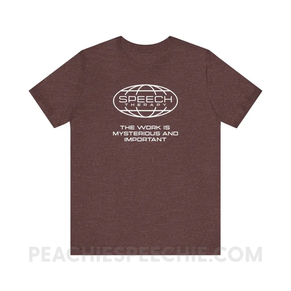 Speech Is Mysterious And Important Premium Soft Tee - Heather Maroon / XS - T-Shirt peachiespeechie.com