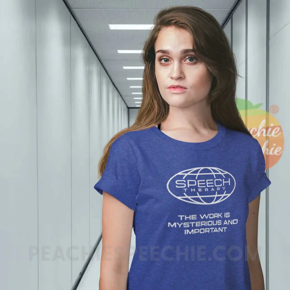 Speech Is Mysterious And Important Premium Soft Tee - Heather True Royal / XS - T-Shirt peachiespeechie.com