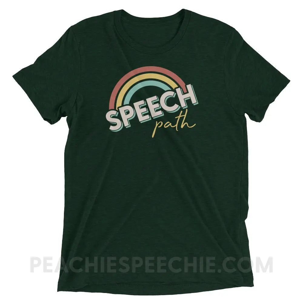 Speech Path Rainbow Tri-Blend Tee - Emerald Triblend / XS - peachiespeechie.com