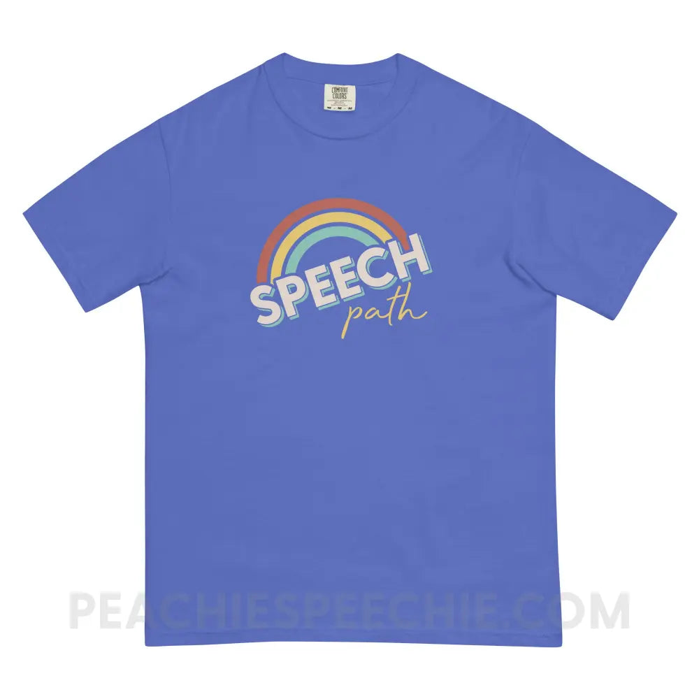 Speech Path Rainbow Comfort Colors Tee - Flo Blue / S - T-Shirt peachiespeechie.com