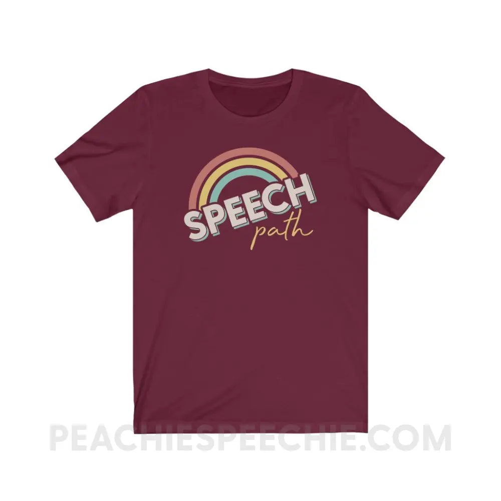 Speech Path Rainbow Premium Soft Tee - Maroon / S T-Shirt peachiespeechie.com