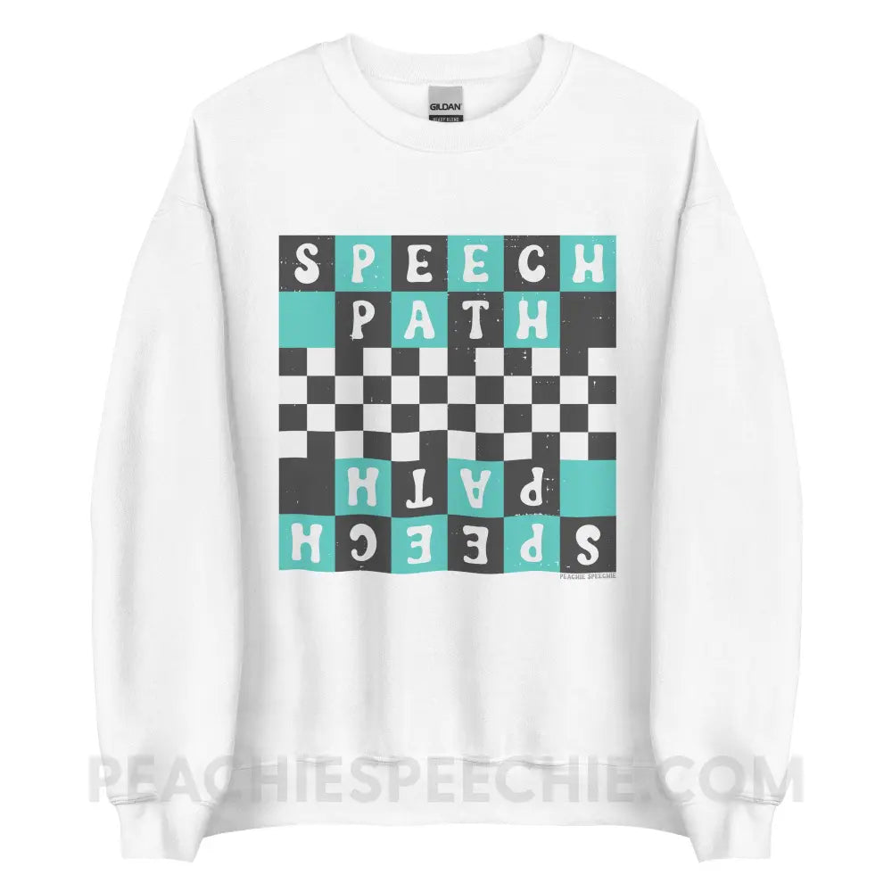 Speech Path Retro Checkerboard Classic Sweatshirt - White / M - peachiespeechie.com