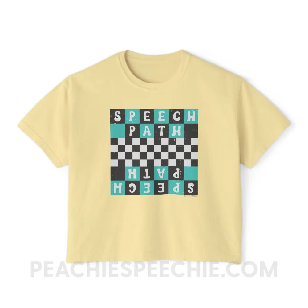 Speech Path Retro Checkerboard Comfort Colors Boxy Tee - Butter / S - T-Shirt peachiespeechie.com