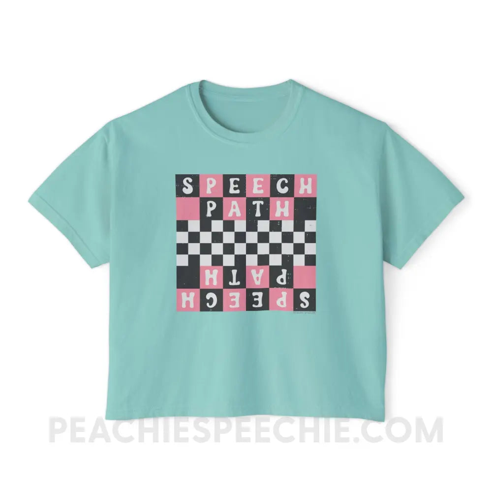 Speech Path Retro Checkerboard Comfort Colors Boxy Tee - Chalky Mint / S - T-Shirt peachiespeechie.com