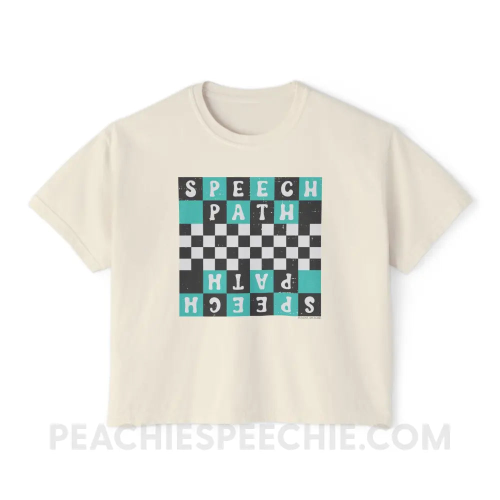 Speech Path Retro Checkerboard Comfort Colors Boxy Tee - Ivory / S - T-Shirt peachiespeechie.com