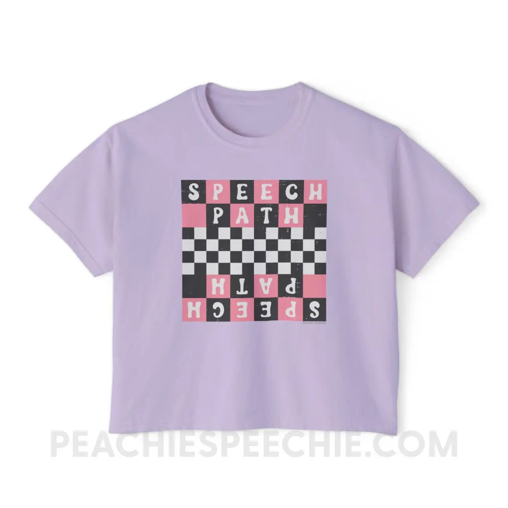 Speech Path Retro Checkerboard Comfort Colors Boxy Tee - Orchid / S - T-Shirt peachiespeechie.com