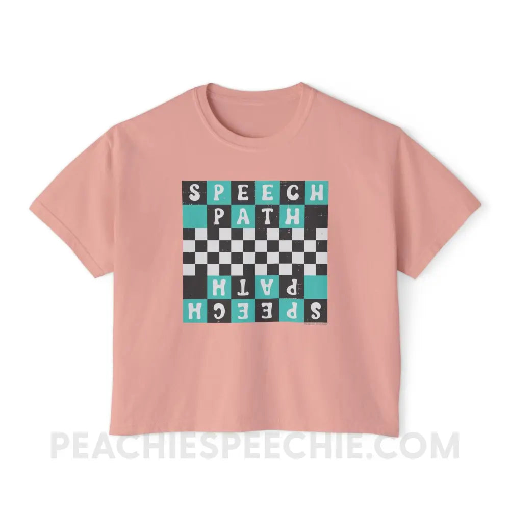 Speech Path Retro Checkerboard Comfort Colors Boxy Tee - Peachy / S - T-Shirt peachiespeechie.com