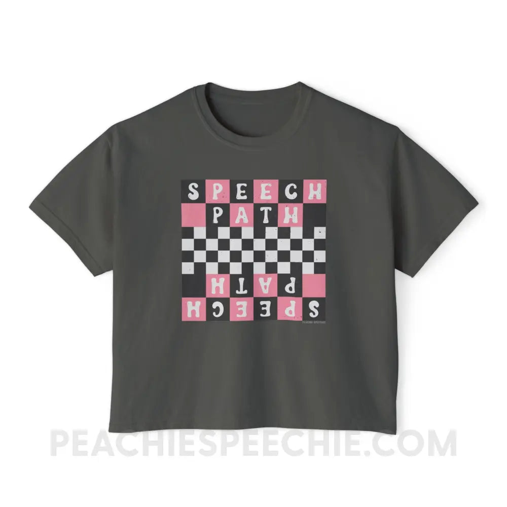 Speech Path Retro Checkerboard Comfort Colors Boxy Tee - Pepper / S - T-Shirt peachiespeechie.com