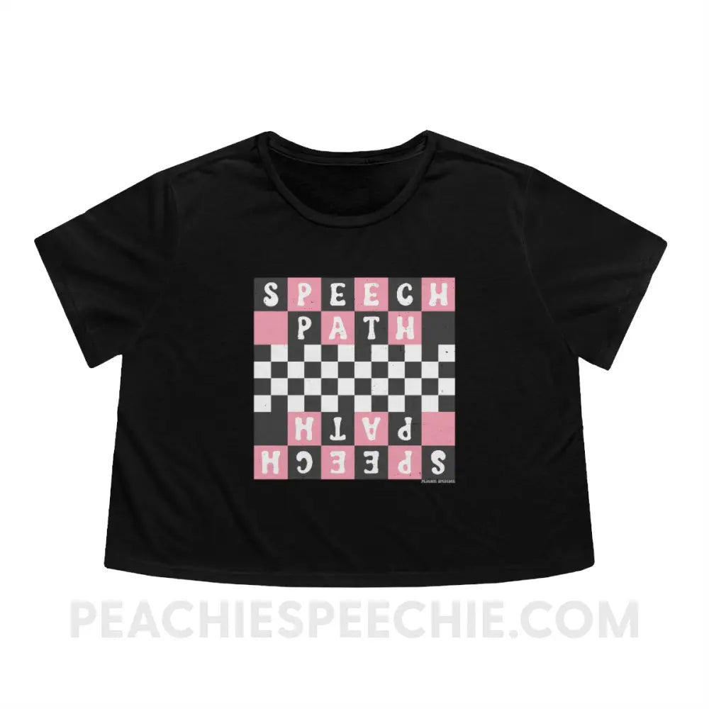Speech Path Retro Checkerboard Crop Tee - Black / S - T-Shirt peachiespeechie.com