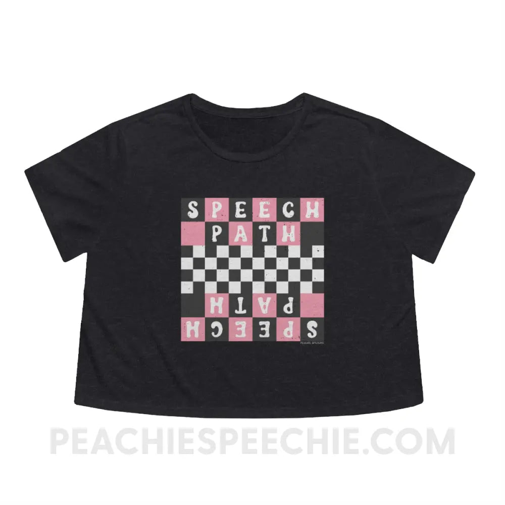 Speech Path Retro Checkerboard Crop Tee - Dark Grey Heather / S - T-Shirt peachiespeechie.com