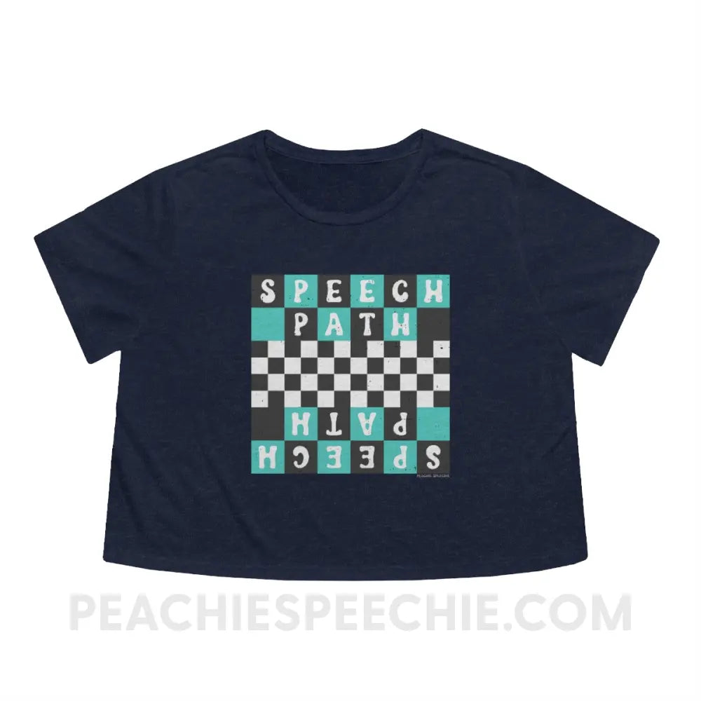 Speech Path Retro Checkerboard Crop Tee - Heather Navy / S - T-Shirt peachiespeechie.com