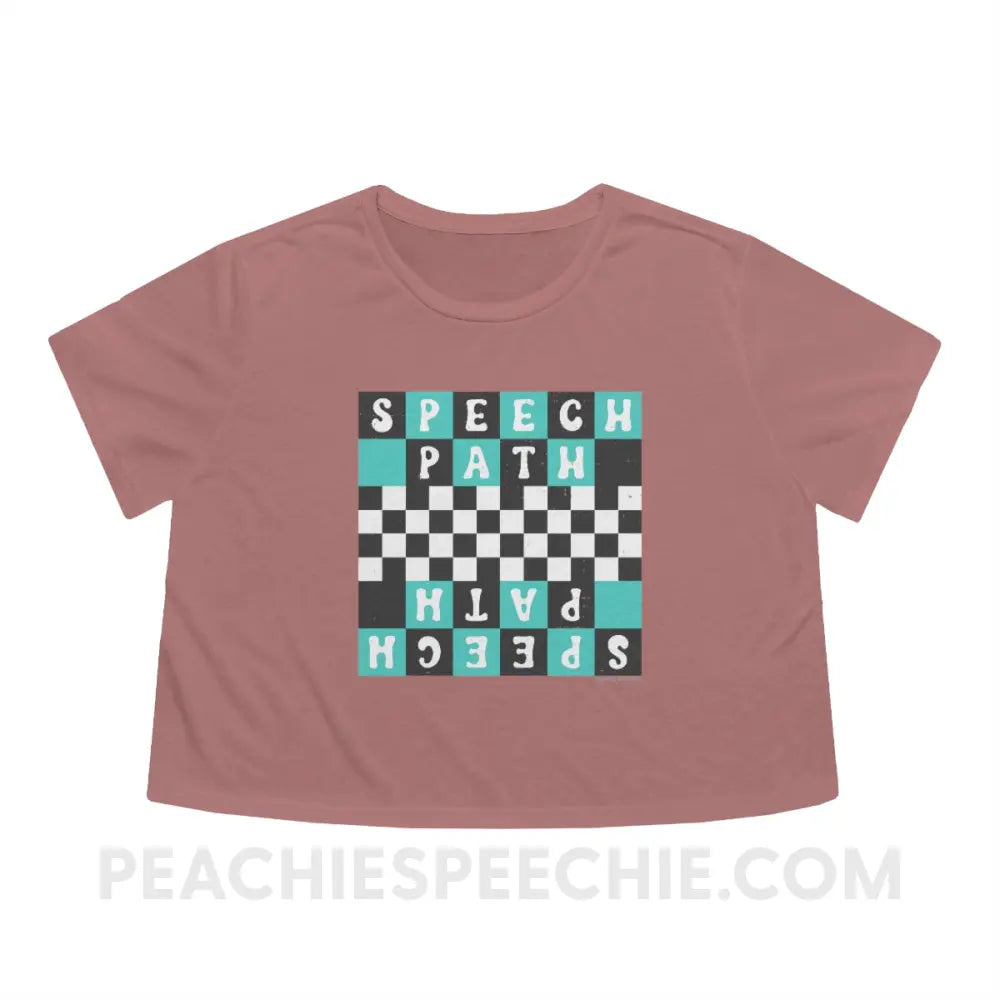 Speech Path Retro Checkerboard Crop Tee - Mauve / M - T-Shirt peachiespeechie.com