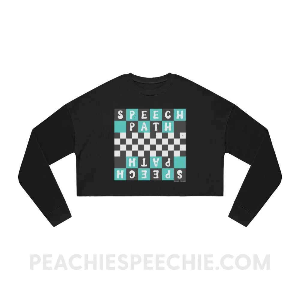 Speech Path Retro Checkerboard Soft Crop Sweatshirt - Black / S - peachiespeechie.com