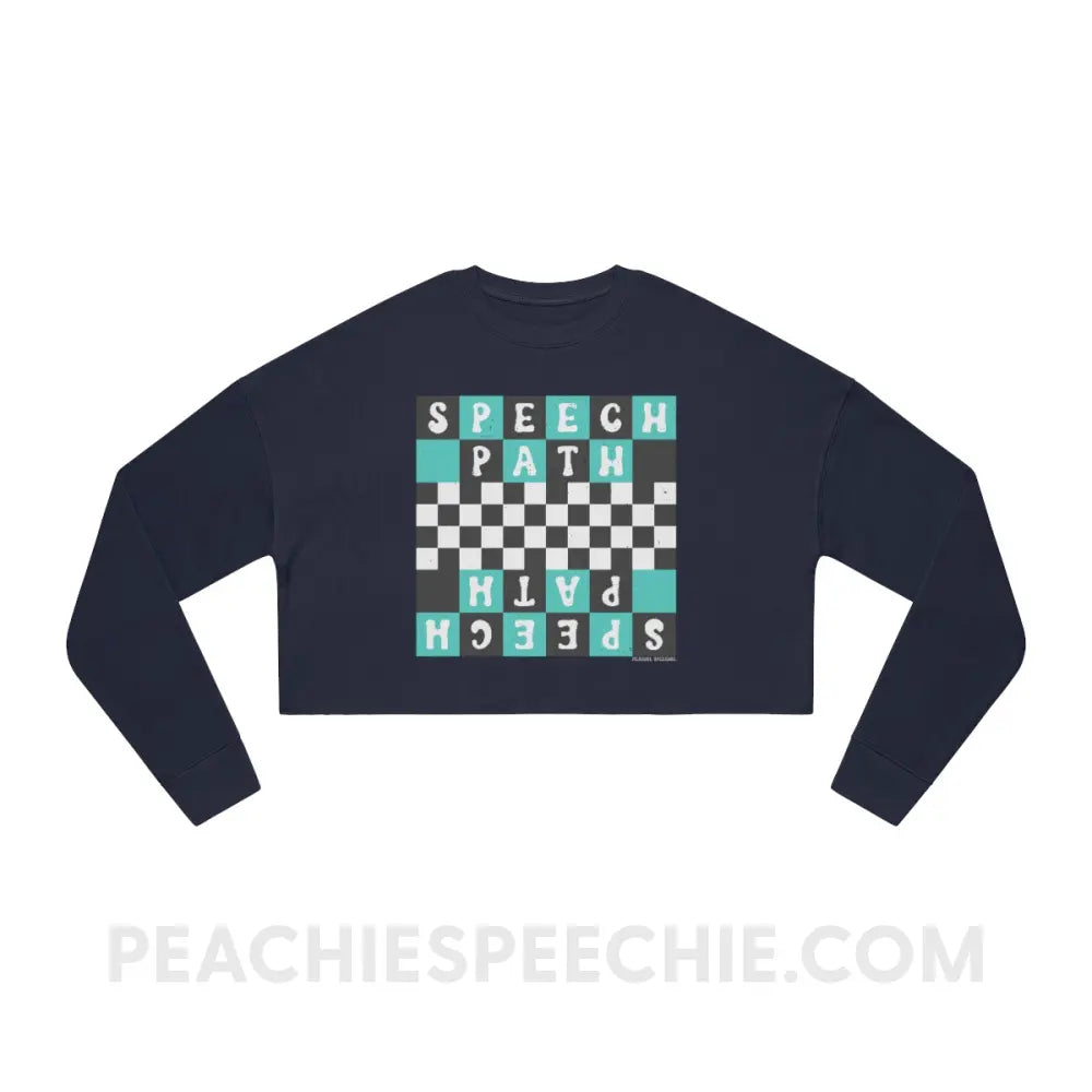 Speech Path Retro Checkerboard Soft Crop Sweatshirt - Navy / S - peachiespeechie.com