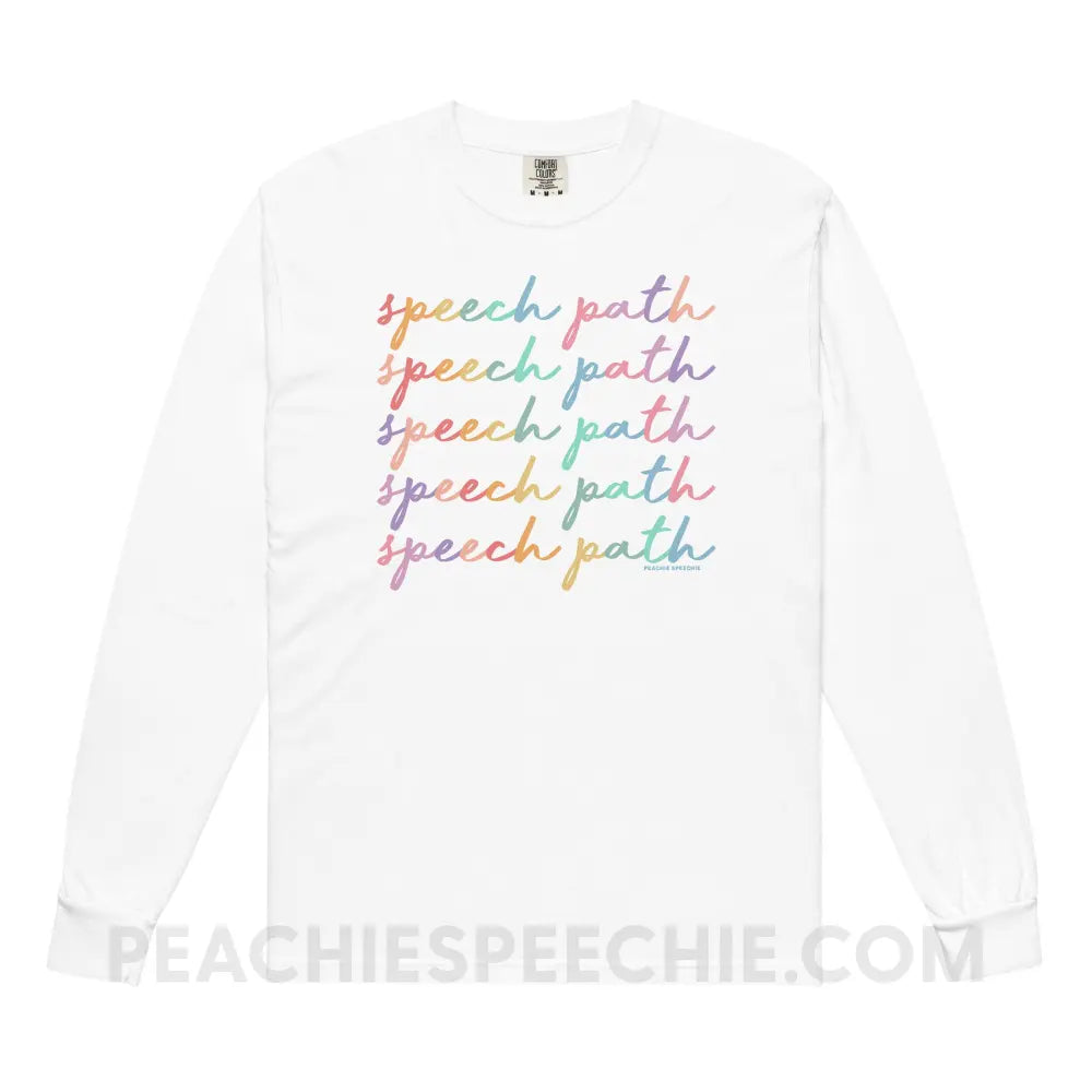 Speech Path Script Comfort Colors Long Sleeve - White / S - Long-sleeve peachiespeechie.com