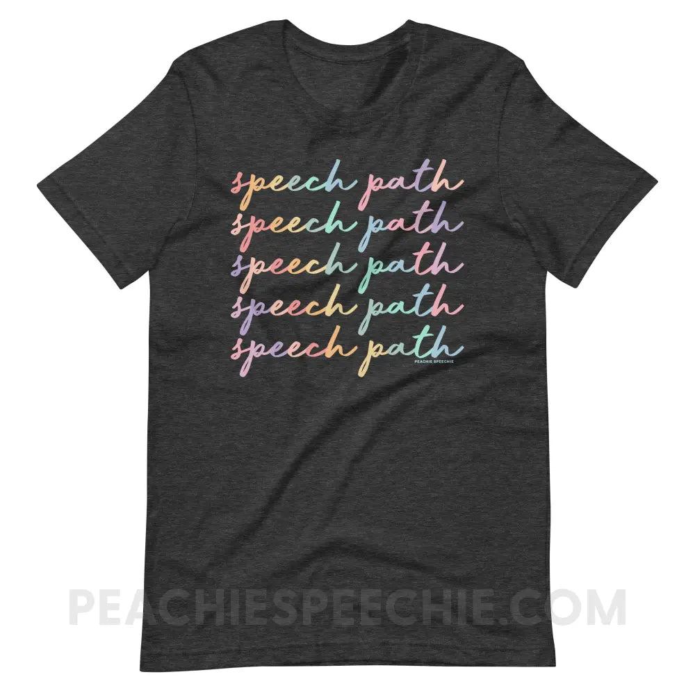 Speech Path Script Premium Soft Tee - Dark Grey Heather / S - T-Shirt peachiespeechie.com