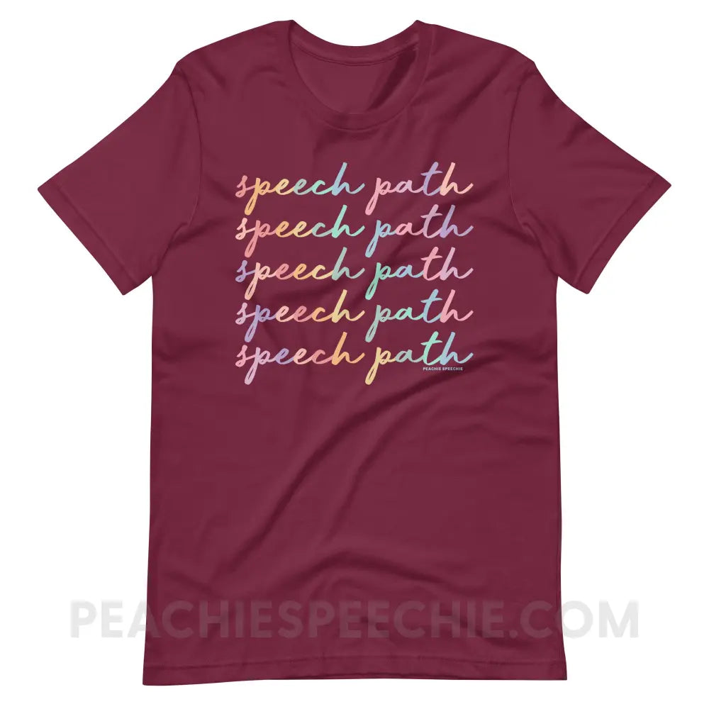 Speech Path Script Premium Soft Tee - Maroon / S - T-Shirt peachiespeechie.com