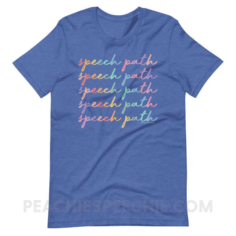 Speech Path Script Premium Soft Tee - Heather True Royal / S - T-Shirt peachiespeechie.com