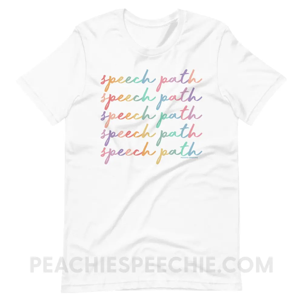 Speech Path Script Premium Soft Tee - White / S - T-Shirt peachiespeechie.com