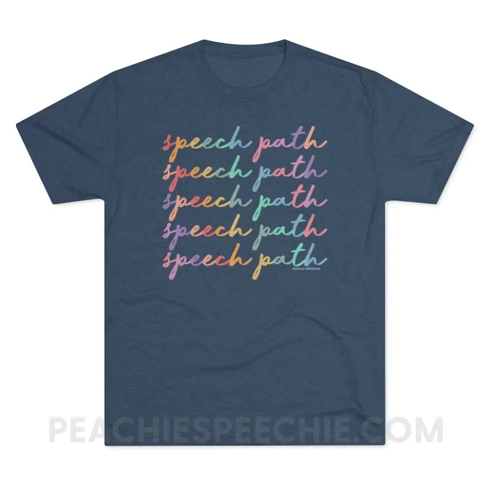 Speech Path Script Vintage Tri-Blend - Indigo / S - T-Shirt peachiespeechie.com