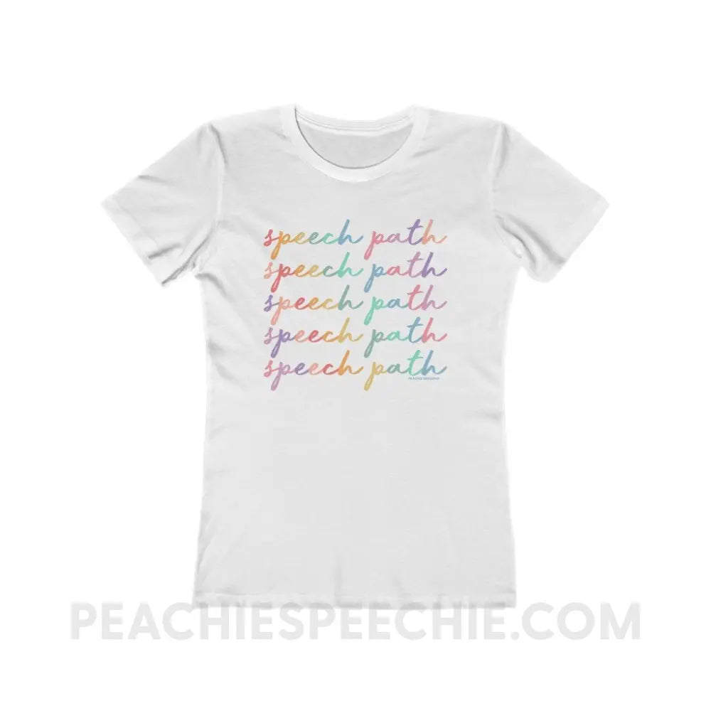 Speech Path Script Women’s Fitted Tee - Solid White / S - T-Shirt peachiespeechie.com