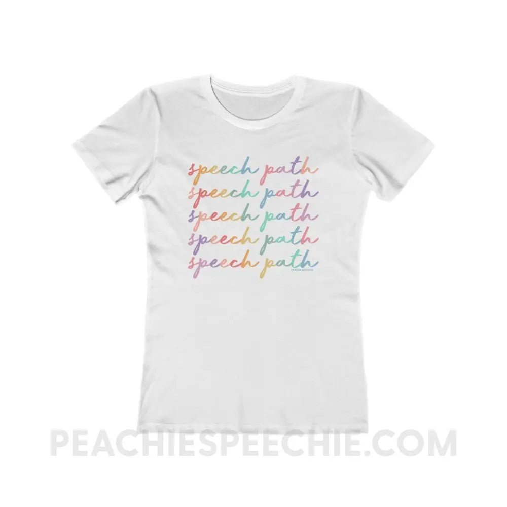 Speech Path Script Women’s Fitted Tee - Solid White / S - T-Shirt peachiespeechie.com