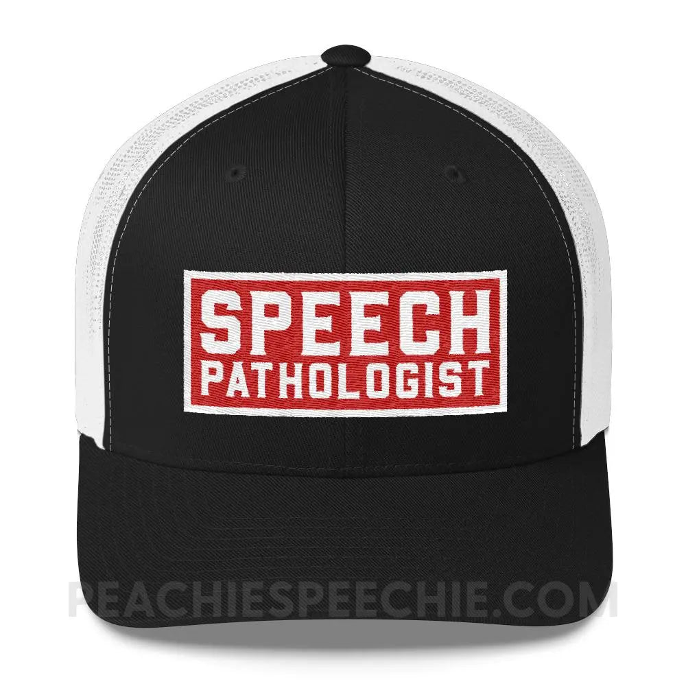 Speech Pathologist Trucker Hat - Black/ White - Hats peachiespeechie.com