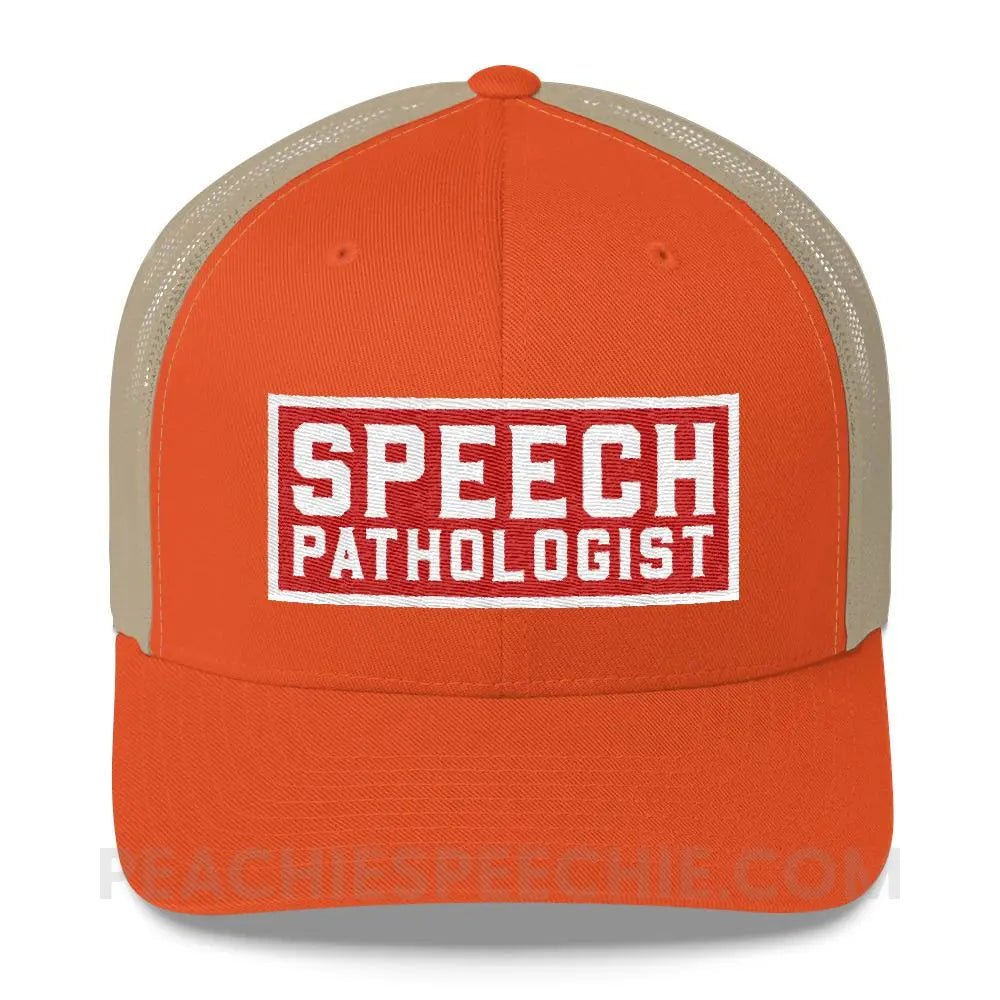 Speech Pathologist Trucker Hat - Rustic Orange/ Khaki - Hats peachiespeechie.com