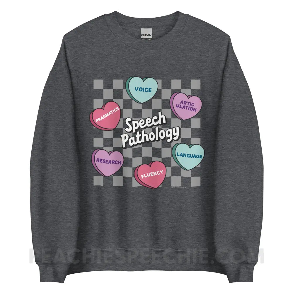 Speech Pathology Candy Heart Checkerboard Classic Sweatshirt - peachiespeechie.com