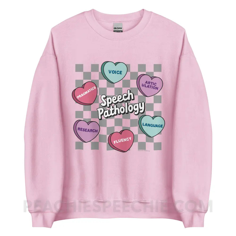 Speech Pathology Candy Heart Checkerboard Classic Sweatshirt - peachiespeechie.com