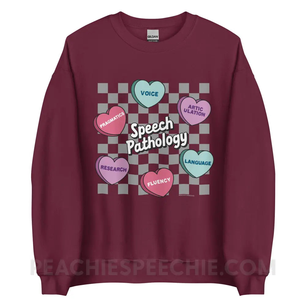 Speech Pathology Candy Heart Checkerboard Classic Sweatshirt - peachiespeechie.com