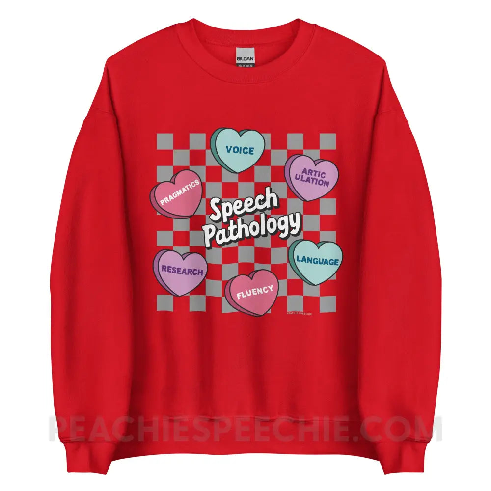 Speech Pathology Candy Heart Checkerboard Classic Sweatshirt - peachiespeechie.com