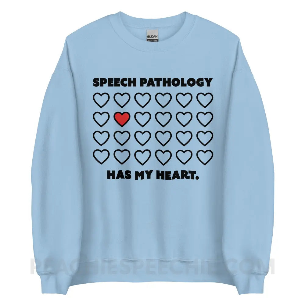 Speech Pathology Has My Heart Classic Sweatshirt - Light Blue / S - peachiespeechie.com