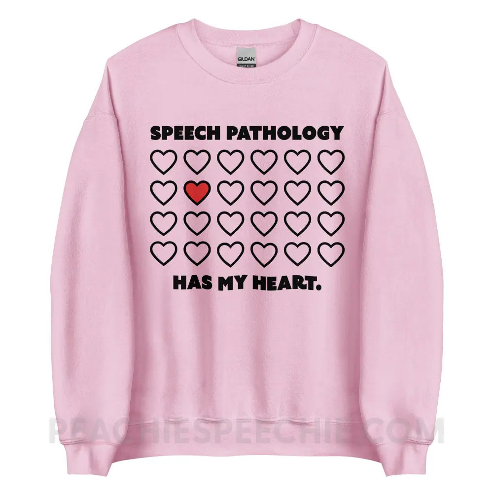 Speech Pathology Has My Heart Classic Sweatshirt - Light Pink / S - peachiespeechie.com