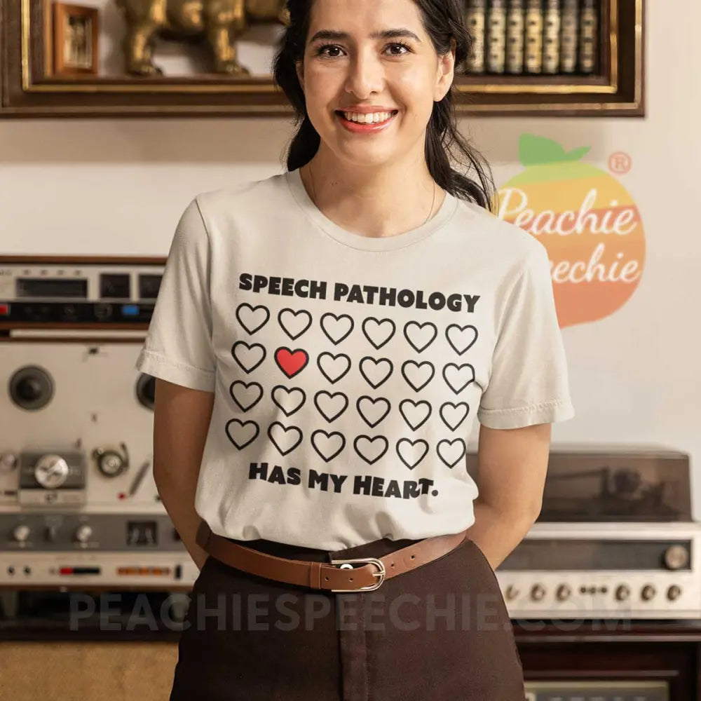 Speech Pathology Has My Heart Premium Soft Tee - Heather Dust / S - peachiespeechie.com