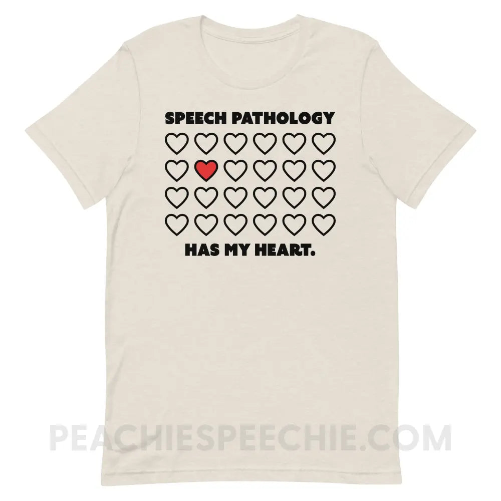 Speech Pathology Has My Heart Premium Soft Tee - peachiespeechie.com