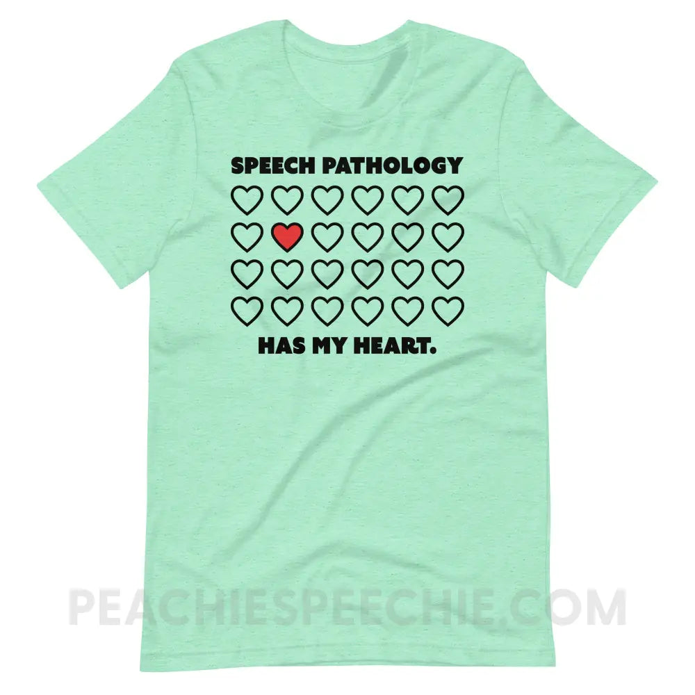 Speech Pathology Has My Heart Premium Soft Tee - Heather Mint / S - peachiespeechie.com