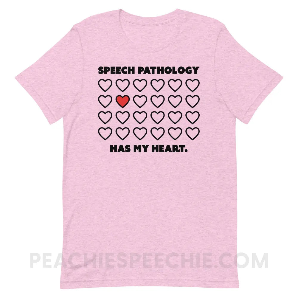 Speech Pathology Has My Heart Premium Soft Tee - Heather Prism Lilac / XS - peachiespeechie.com