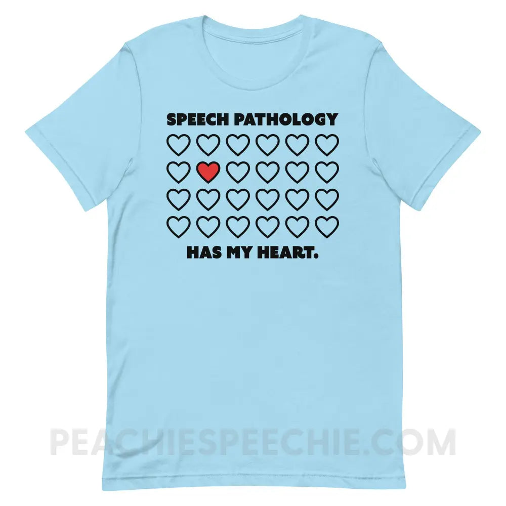 Speech Pathology Has My Heart Premium Soft Tee - Ocean Blue / S - peachiespeechie.com