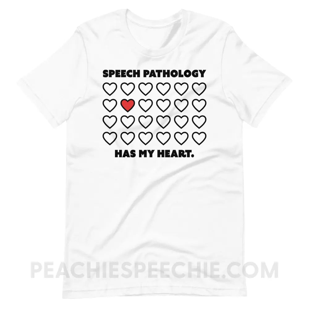 Speech Pathology Has My Heart Premium Soft Tee - White / XS - peachiespeechie.com